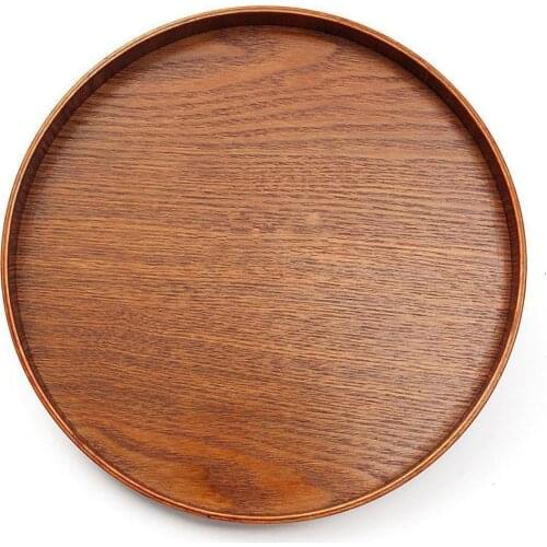 Round Wood Tray Meal Fruit Bread Snack Serving Tray Salad Bowl Dish Platter