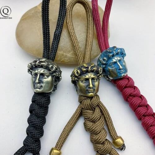Brass David Head Paracord Rope Beads Pendant Outdoor EDC Tool Flashlight Lanyard Hanging Jewelry DIY Bracelet Bead Accessory