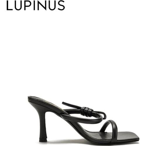 LUPINUS Summer Sexy Square Head Toe Women Sandanls 2020 New Fashion Thin Strap Chic Women Gladiator Sandals Lady High Heel