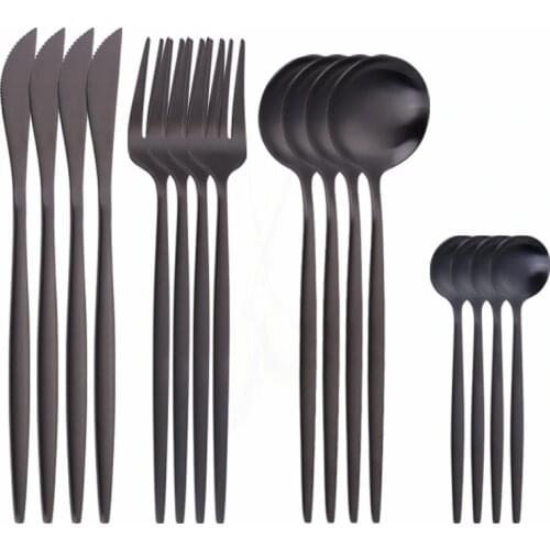 Black Dinnerware Set Black Spoon Knife Cutlery Set Stainless Steel 16Pcs Matte Kitchen Tableware Silverware Forks Dinner Set