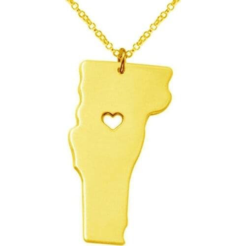 New Vermont Map Necklace 304 Stainless Steel Vermont Heart Map Pendant Necklace Women Fashion Map Jewellery Gift 12pcs/lot