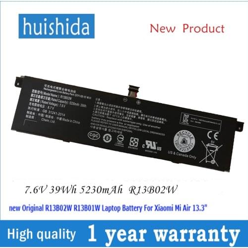 7,6 V 39Wh R13B02W R13B01W New original laptop battery for XIAO MI Air 13,3 R13B02W 5230mAh series
