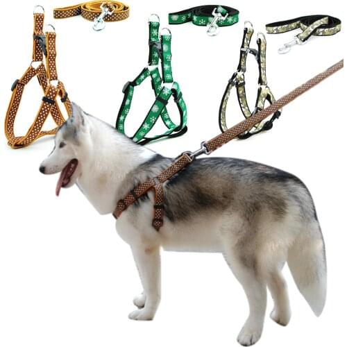 Dog Harness Leash Pet Products Adjustbale Dot Printed Harness and Leash Outdoor Walkding for Large Dogs