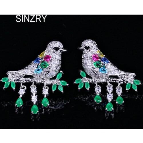 SINZRY colorful zircon bird stud earrings anti-allergy tassel personality earrings for women Korean jewelry accessory