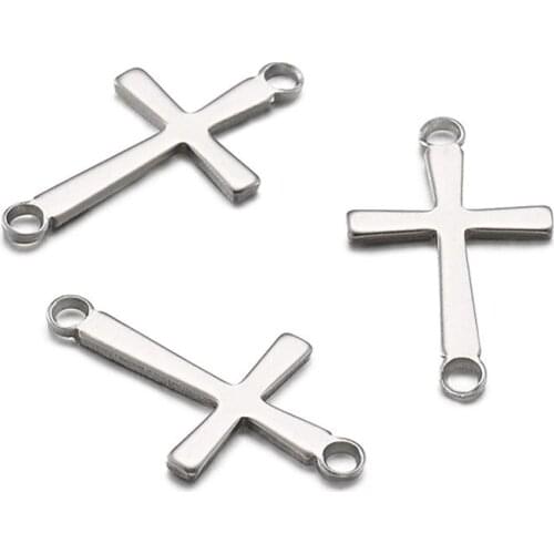 304 Stainless Steel Connectors Links Cross Stainless Steel Color 17x9.5x0.8mm Hole:1.2mm For DIY Jewelry Finding Making Necklace