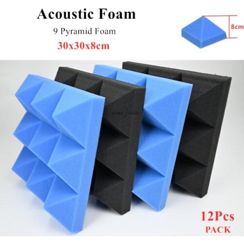 12PCS 30x30x8cm Studio Acoustic Foam 3D Pyramid Sound Sponge Soundproof Absorption Treatment KTV Room Wall Panel Thicken Foam