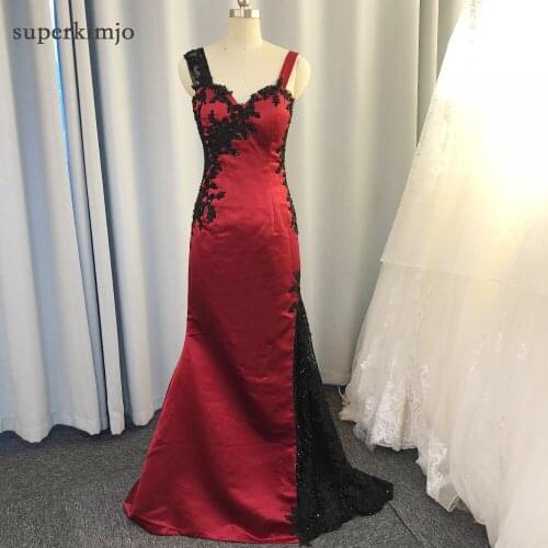 SuperKimJo Robe De Soiree Burgundy and Black Evening Dresses Long Mermaid Lace Applique Beaded Elegant Sexy Formal Dresses