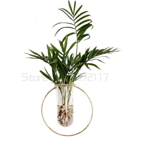 Light luxury Nordic style wall hanging metal test tube glass vase combination green plant hydroponic simple geometric jewelry
