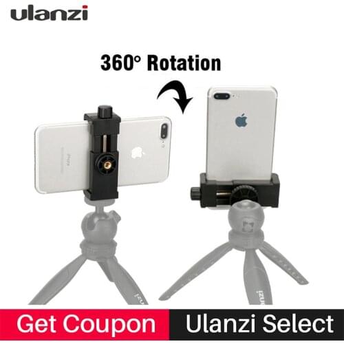Ulanzi Universal Cell Phone Tripod Mount Clipper Vertical Bracket Holder 360 Degree Adjustable for iPhone Live Stream Broadcast