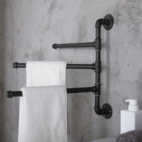 Industrial Pipe 3-Bar Towel Rack Heavy Duty Swivel Towel Rack For Bathroom Towel Holer Storage Organizer