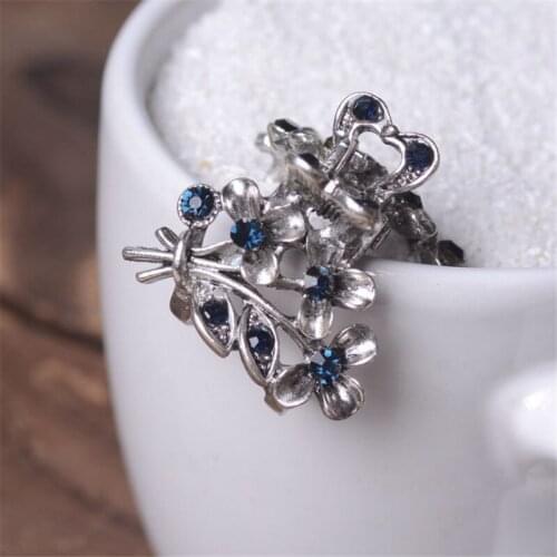 Retro Flowers Hair Clip Blue Rhinestone Hair Claw Antique Metal Hair Clip For Women Hair Jewelry