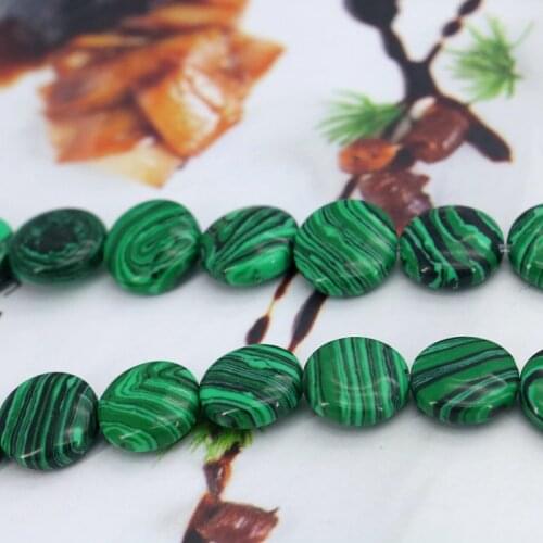 Coin shape Green malachite loose beads 12mm 15" stripe stone women jewelry making design gifts wholesale