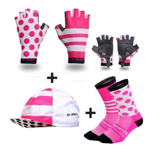 Ice fabric Pro Woman Road Bike Short Gloves High Elastic Half-Finger Gel Cycling Bicycle Glove Girl Sports Anti-slip+cap+socks