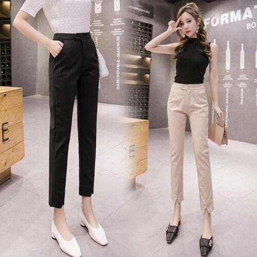 Women 2021 Spring Summer High Waist Suit Pants Female Fashion All-match Basic Ankle-Length Trousers Ladies Chic Popular Pant B64