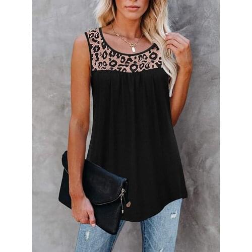 2021 Summer Women Tank Tops Sleeveless Leopard Patchwork Print Loose O-neck Vest Casual Tunic T-shirt Women Clothing Harajuku