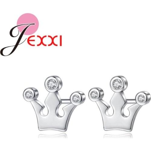 Simple Popular Crown Design With Crystal Circle Zircon 925 Sterling Silver Stud Earrings For Woman Girls Jewelery Gifts