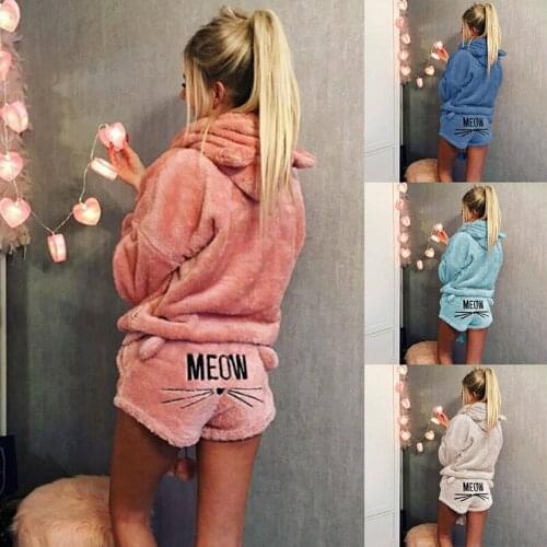 Women Pajamas Set Autumn Winter Warm Pyjamas Women Fleece Pijamas Women Sexy Lingerie Cat Pyjama Femme Sleepwear Sexy Nightwear