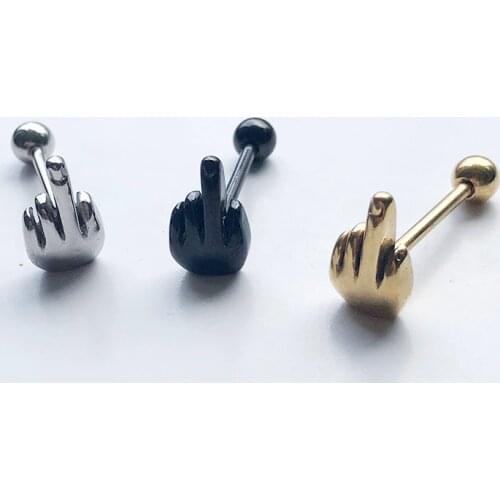 1Pc Surgical Steel Middle Finger Gesture Tongue Barbell Stud Piercing Rings Body Jewelry Punk