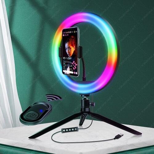 10 inch Dimmable RGB LED Selfie Ring Fill Light Photo Ring Lamp With Tripod For Makeup Video Live Aro De Luz Para Celular