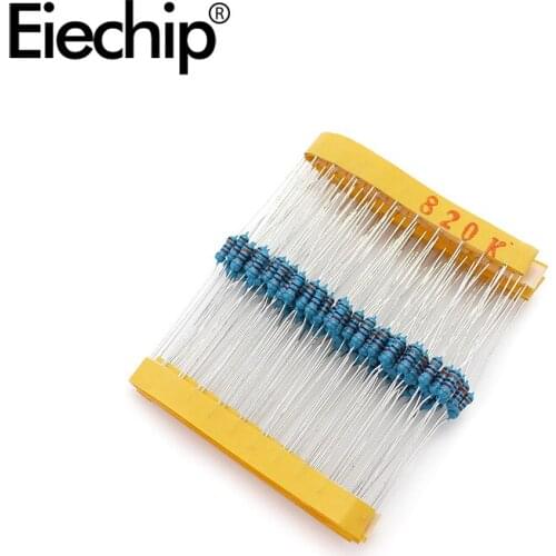 100pcs/lot 1/4W 1% Metal film resistor 0.25W resistance 820K ohm Throught Hole