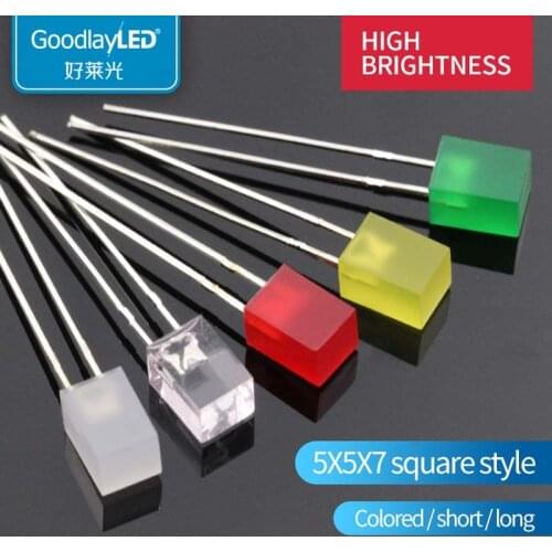 1000PCS 5x5x7mm Square Long /Short Leg Red Blue Yellow Green High Brightness Light-Emitting Diode LED