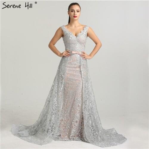 2020 Deep-V Sleeveless Gliter Vintage Sexy Evening Dresses Mermaid Fashion Elegant With Removrable Train Evening Gown LA6235