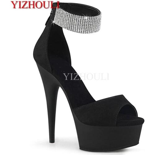 6 inch ankle strap with sequins, 15 cm heels, sexy pole-dancing shoes, party heel sandals