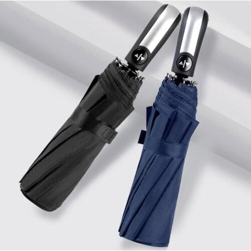 Automatic Rain & Sun Umbrella Black Coating Parasol 10Ribs Anti-UV 3 Folding Wind Resistant Auto Luxury Big Windproof Women Men