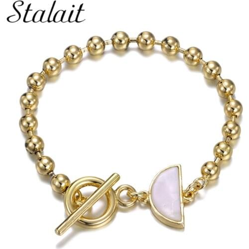 Golden Bead Chain Bracelets For Women Semicircle White Stone Lock Buckle Gold Link Bracelet Wholesale Lots Infin Bracelet Gold