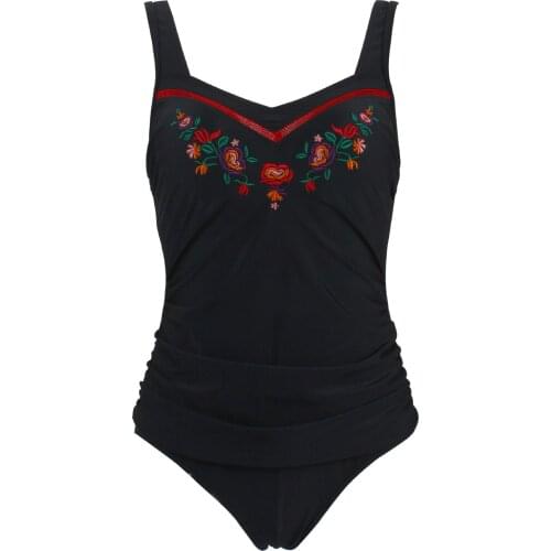 One-piece triangle swimsuit women Chinese style embroidery V-neck swimsuit sexy backless