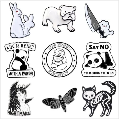 Black And White Animals Enamel Pins Cute Lapel Badges For Clothes Jewelry Collar Brooches Gifts Accessories For Kid Friends Bags