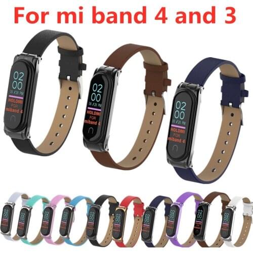 Colorful Leather Mi Band 4 3 Metal strap For xiaomi Mi Band 4 3 PU Stainless Bracelet MiBand 4 3 Wristbands Replacement straps