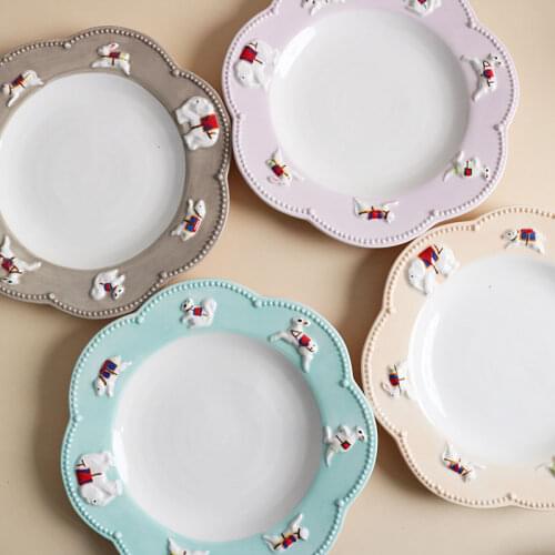 Designer Style Hand Painted Ceramic Three-dimensional Circus Relief 8 Inches Plate Dessert Plate