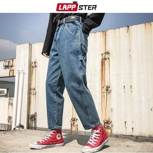 LAPPSTER Men Streetwear High Waisted Skinny Jeans 2021 Spring Mens Harajuku Blue Fashions Denim Pants Man Casual Denim Trousers