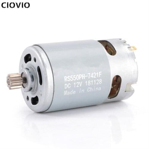 CIOVIO 2PCS RS550 Metal 12V 19500RPM DC Motor with Single Speed 9 Teeth and High Torque Gear Box for Electric Drill/Screwdriver