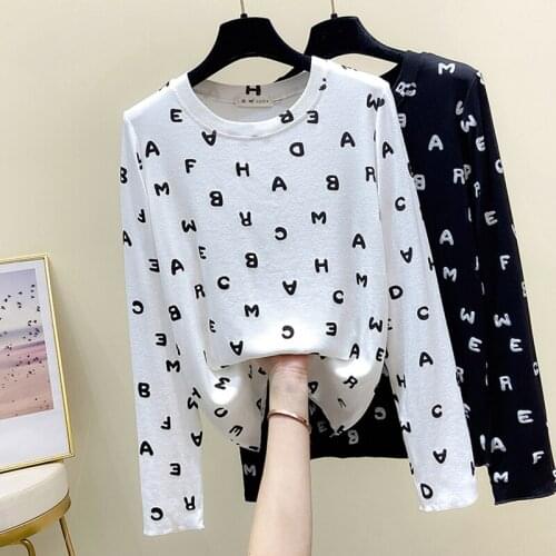 Long Sleeve T Shirt Women 2021 Cotton Letter Print T-Shirt Female Korean Style Woman Clothes Tshirt Vogue Tee Shirt Femme