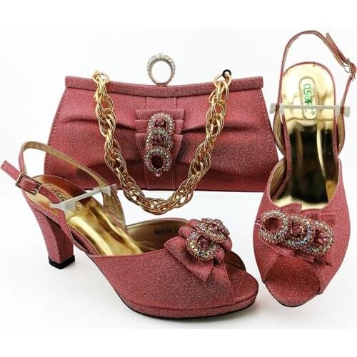 2019 New Arrival Baby Red Color Italian Shoes with Matching Bags High Heels Shoes for Wedding Party