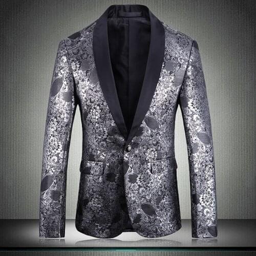 Classic Mens Blazers Luxury Royal Silver Jacquard Wedding Male Blazer Fashion Slim Single Breasted Prom Blazers Men 5xl