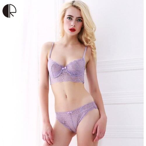 Sexy Lace Hallow Out Bra Set 4Color Size A~D 3/4 Cup Deep V Lingerie Transparent With Underwire Push Up Bras WI438