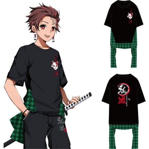 Demon Slayer Kimetsu no Yaiba Kamado Tanjiro Cosplay Costume Summer Daily Fashion T-shirt Uniform Anime Outfits Cos