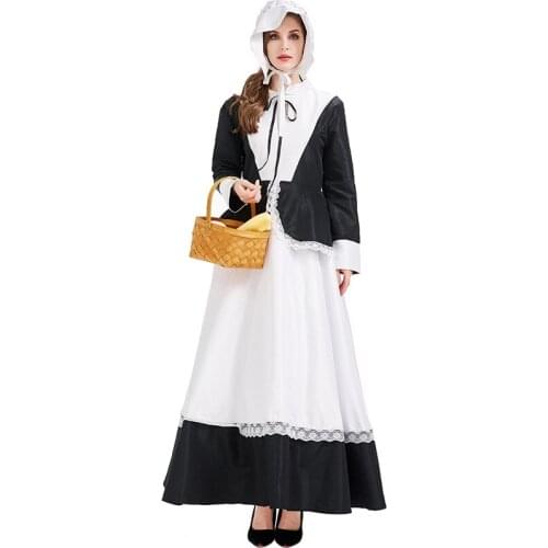 New Halloween Carnival Farm Maid Retro Manor Servant Black and White Long Skirt Stage Performance Costume