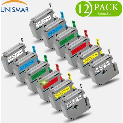 Unismar 12PCS 9mm MK 221 MK 121 Labeling Tape for Brother MK Tapes 9mm MK421 MK521 MK621 MK721 MPT-70 PT-80 PT-85 Label Maker