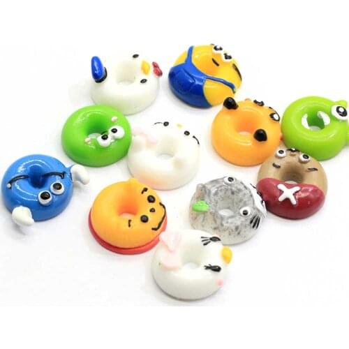 Super Cute Resin Flat Back Cartoon Donut Cabochons 17*8MM Miniature Dollhouse Cartoon Donut Cabs Charms Hair Bow