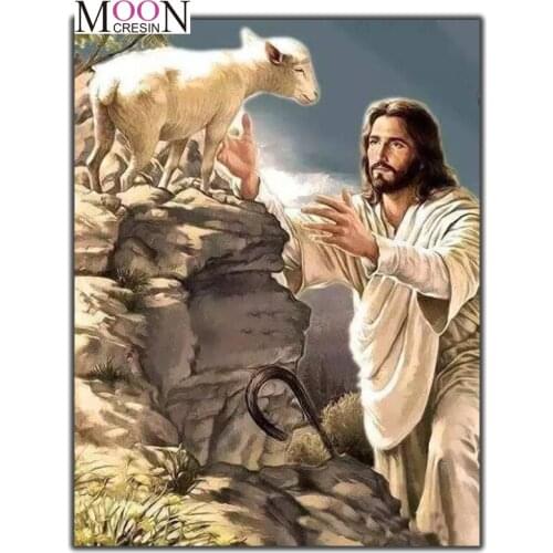 MOONCRESIN Diamond Painting Cross Stitch Jesus & Sheep Diy Diamond Embroidery Full Square & Round Diamond Mosaic Decoration Gift