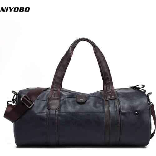 NIYOBO Large Capacity Vintage PU Leather Duffel Bag Men Handbag 3 Colors Male Messenger Shoulder straps long Man Travel Bags