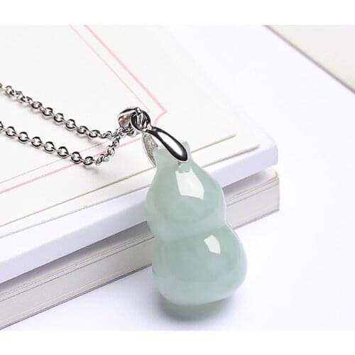 Natural Myanmar jadeite jade gourd pendant silver simple retro pendant temperament jewellery fashion for women men lucky