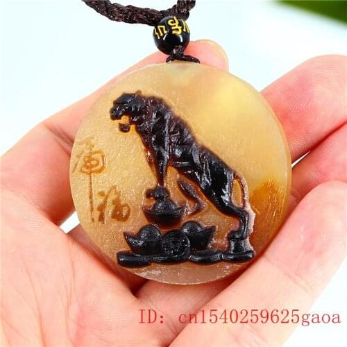 Ox Horn Tiger Pendant Necklace Amulet Carved Gifts Jewelry Natural Chinese Fashion Charm Collectibles