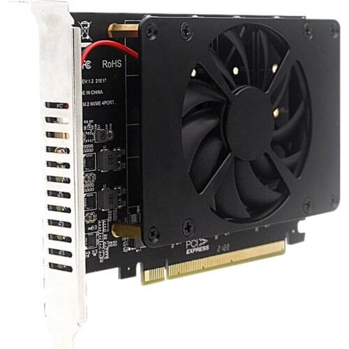 PCIE to 4XM.2 M KEY NVME SSD PCIE16X Expansion Card with Cooling Fan for Desktop PC WindowsXP 7 8 10