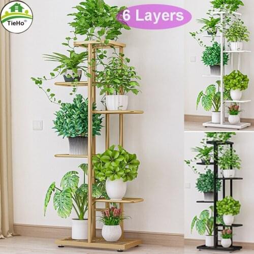 TieHo 6 Layer Flower Stand Rack Storage Shelves Iron Plant Holder Home Garden Flower Pot Organizer Living Room Balcony Shelf