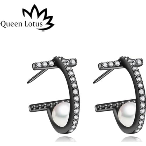 Queen Lotus Arrival Fashion Woman Earring Jewelry Hollow Round Crystal Earrings Pearl Stud Earrings Korean Style Bts Earrings